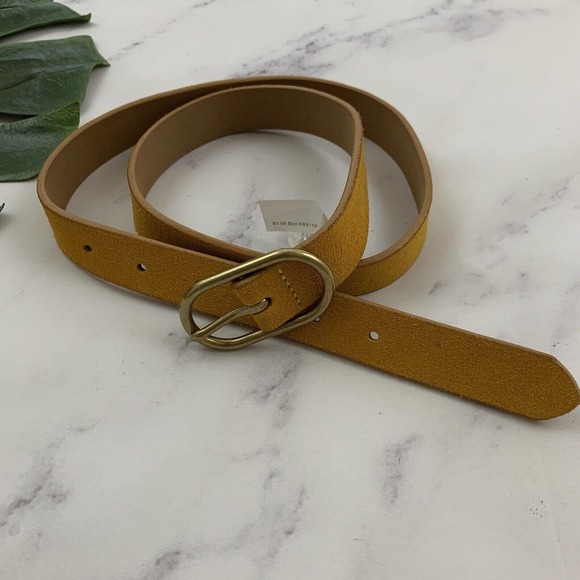 J.Crew Womens Suede Cow Leather Belt Size S Mustard Yellow Gold Buckle